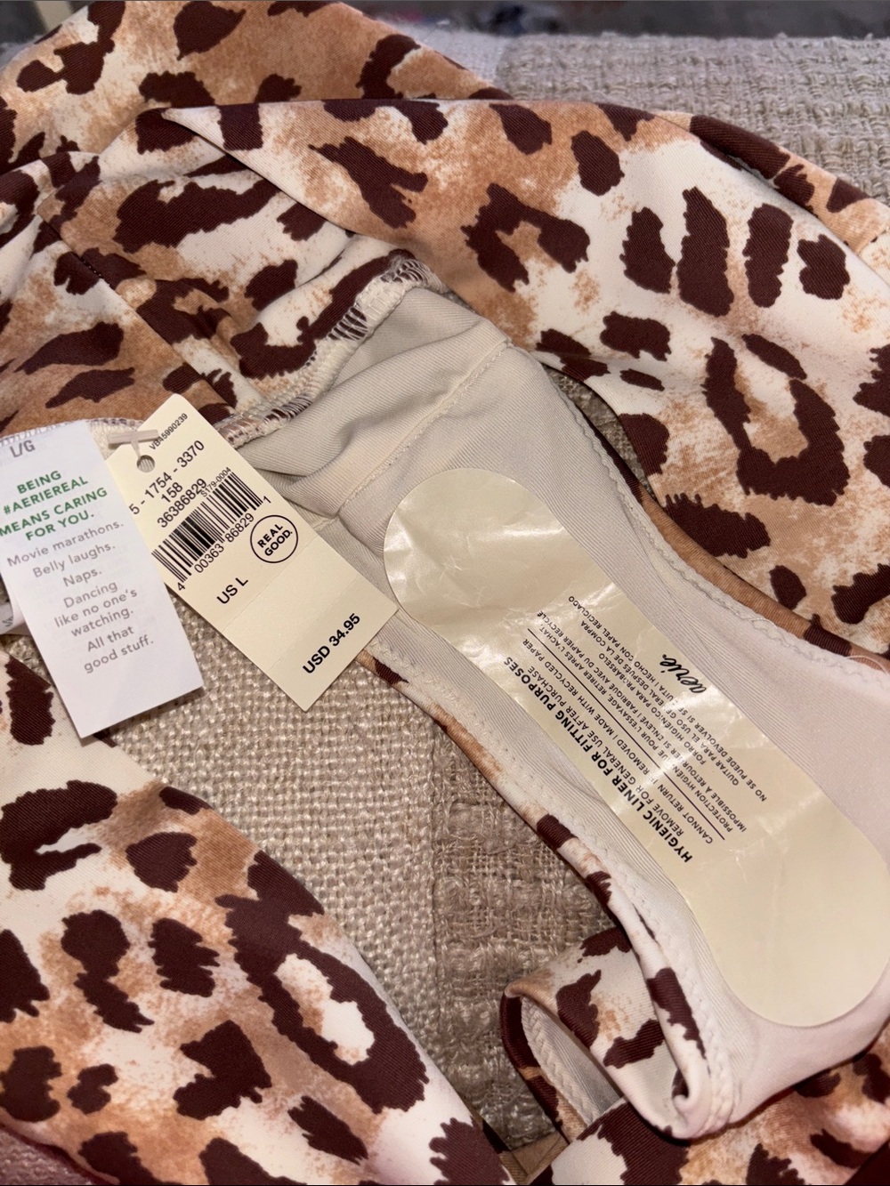 Aerie Bikini Set, Leopard Scoop Longline Top/ Hi Cut Cheeky Crossover Bottoms - Picture 15 of 15